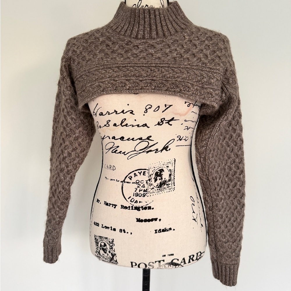 ASTR The Label Sweater Shrug Cable Knit Wool Blend Sz S‎ Chocolate Brown Cottage - Picture 2 of 16